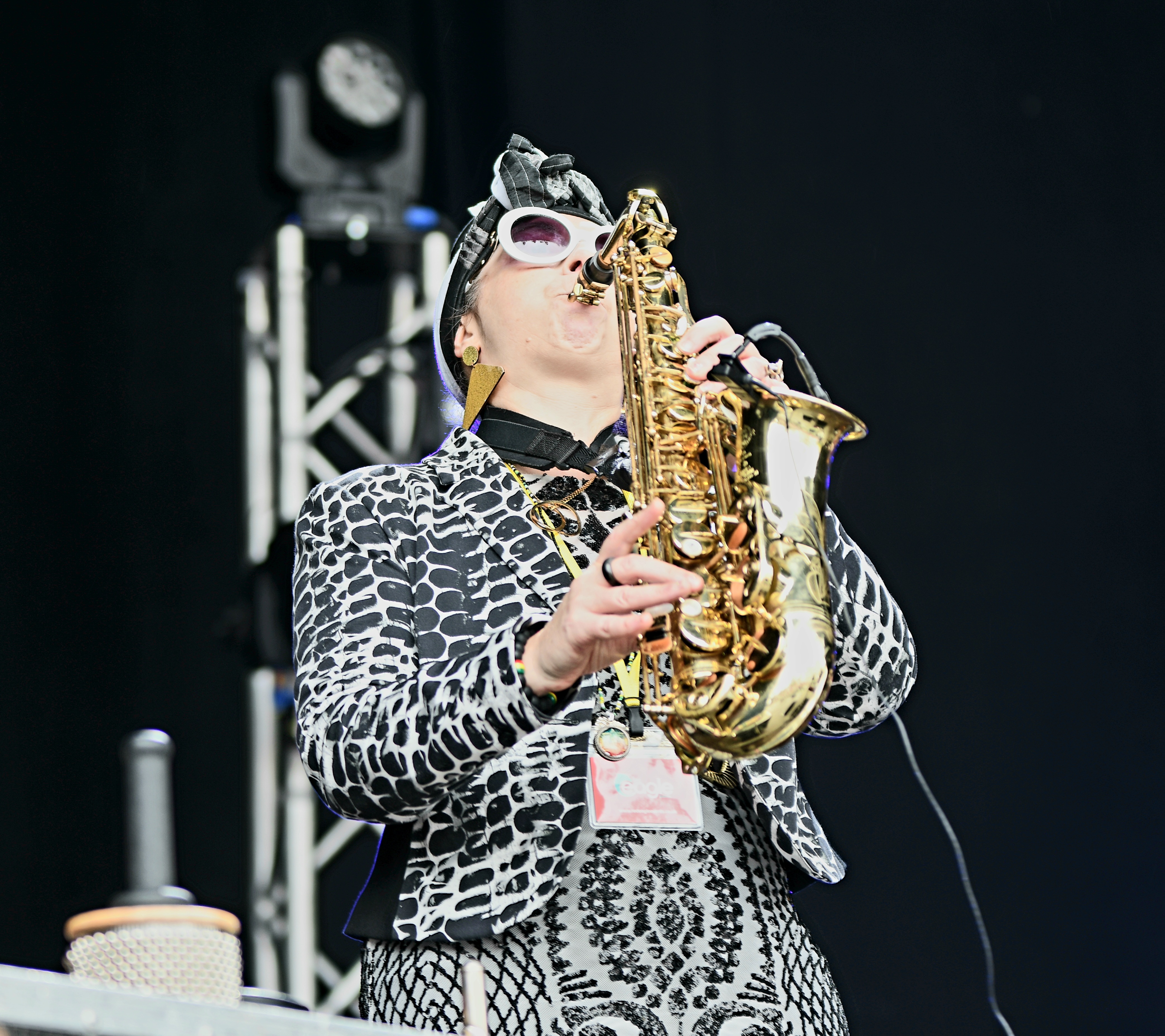 Photos by Robert Flake - Sarah Tobias on saxophone, flute, percussion and backing vocals with The Pioneers at Leeds Ska and Mod Festival, 2023